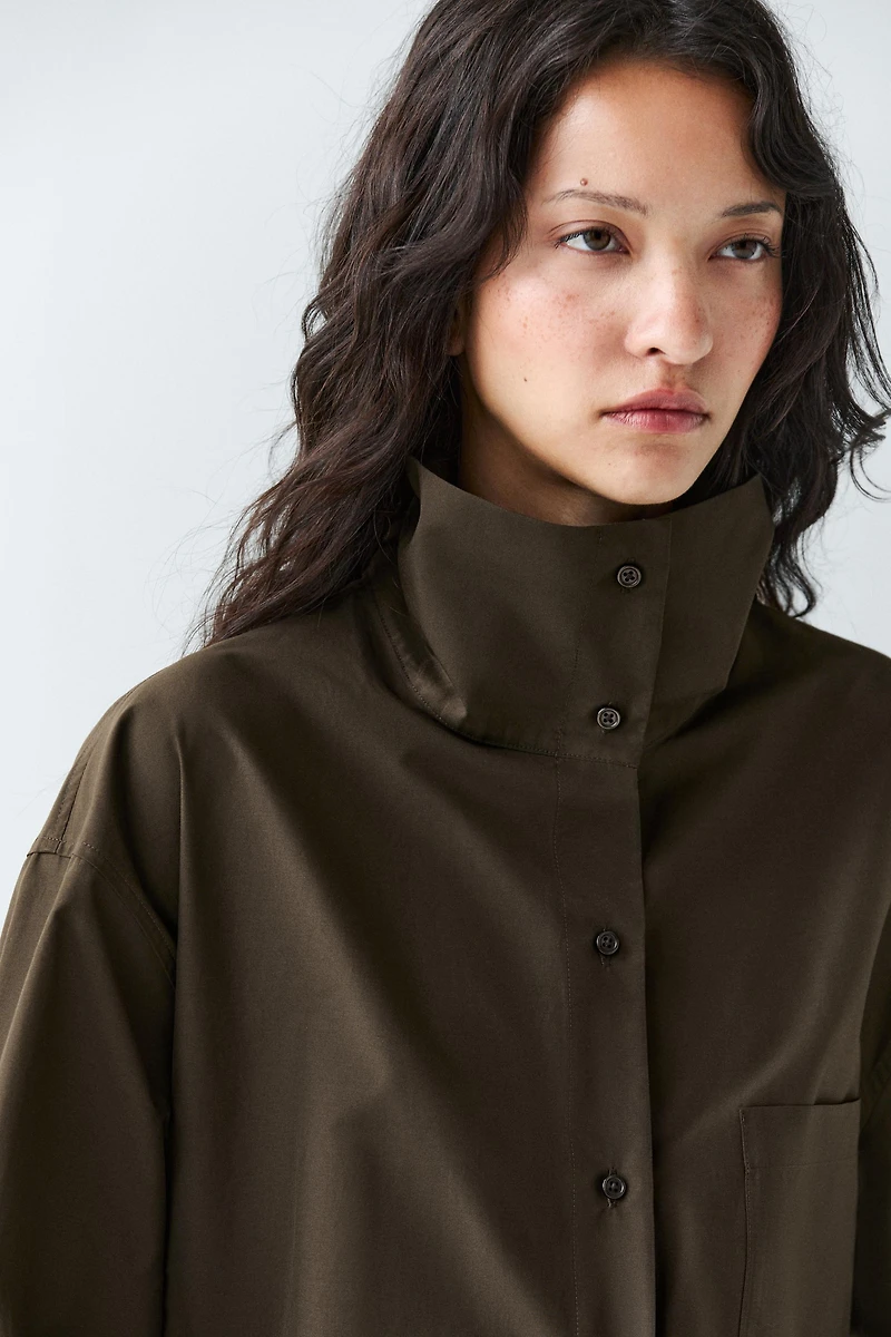 High collar overshirt with buckle detail
