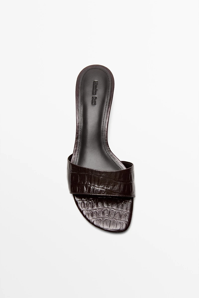 High-heel sandals embossed leather