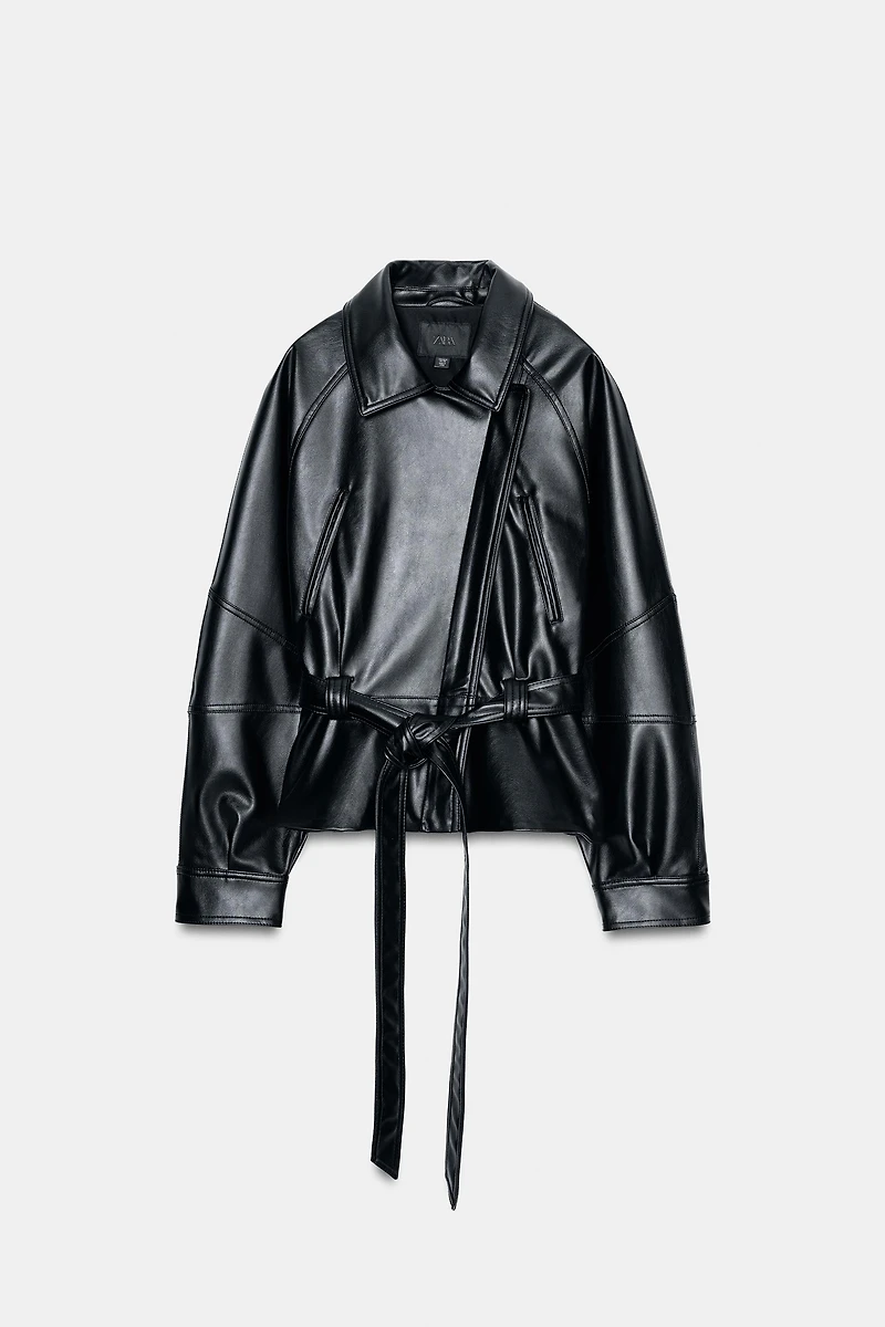 FAUX LEATHER JACKET WITH BELT