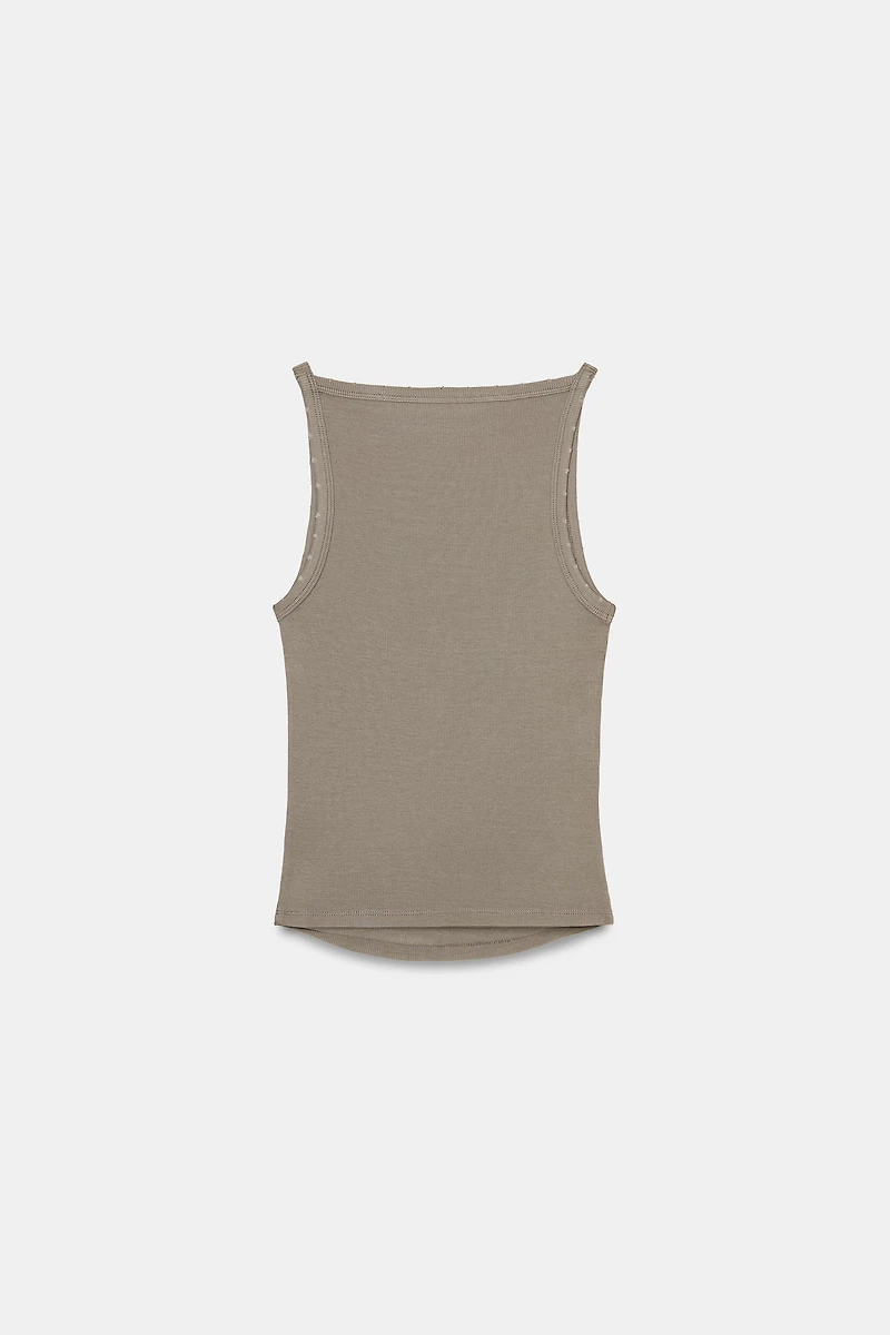 WASHED EFFECT RIB HALTER TOP