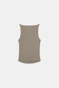 WASHED EFFECT RIB HALTER TOP
