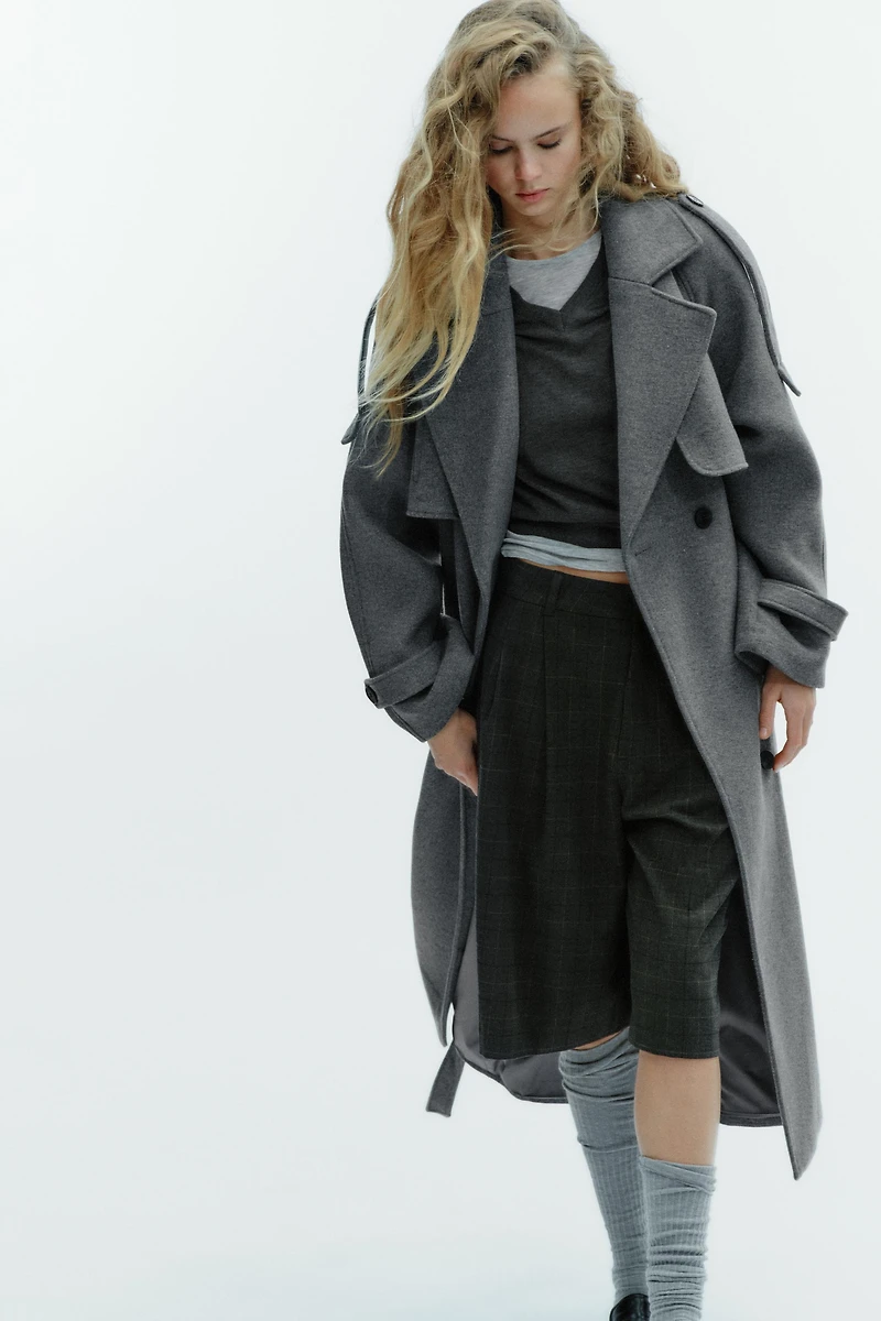 DOUBLE-BREASTED BELTED COAT WITH LOOPS