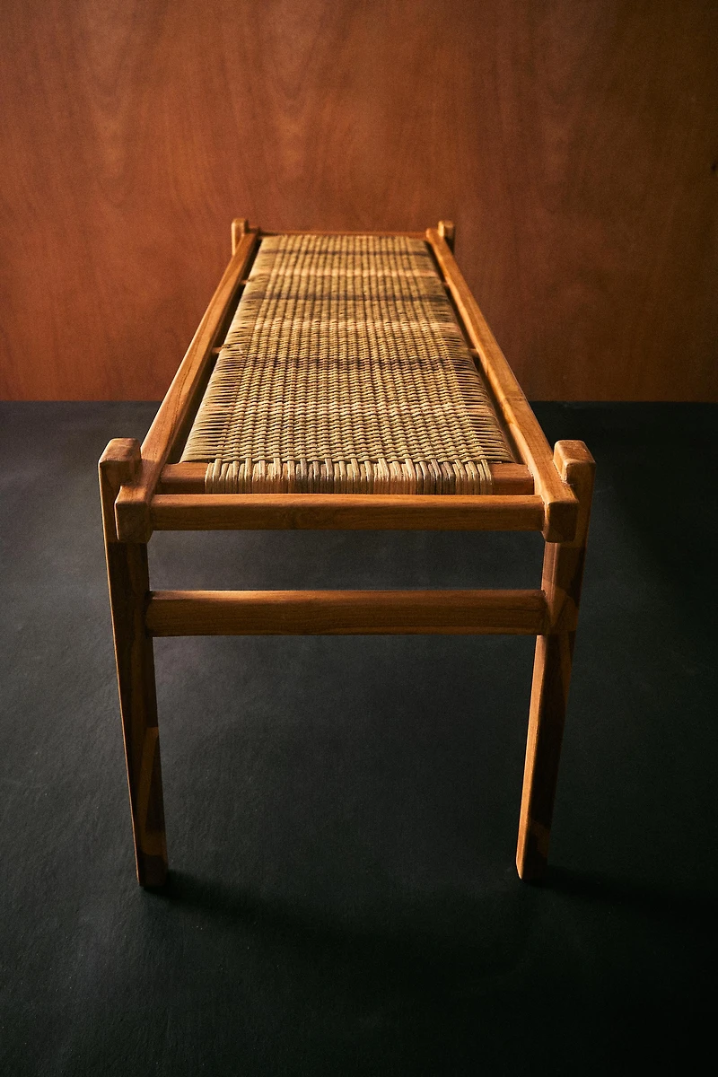 MULTICOLORED RATTAN TEAK BENCH
