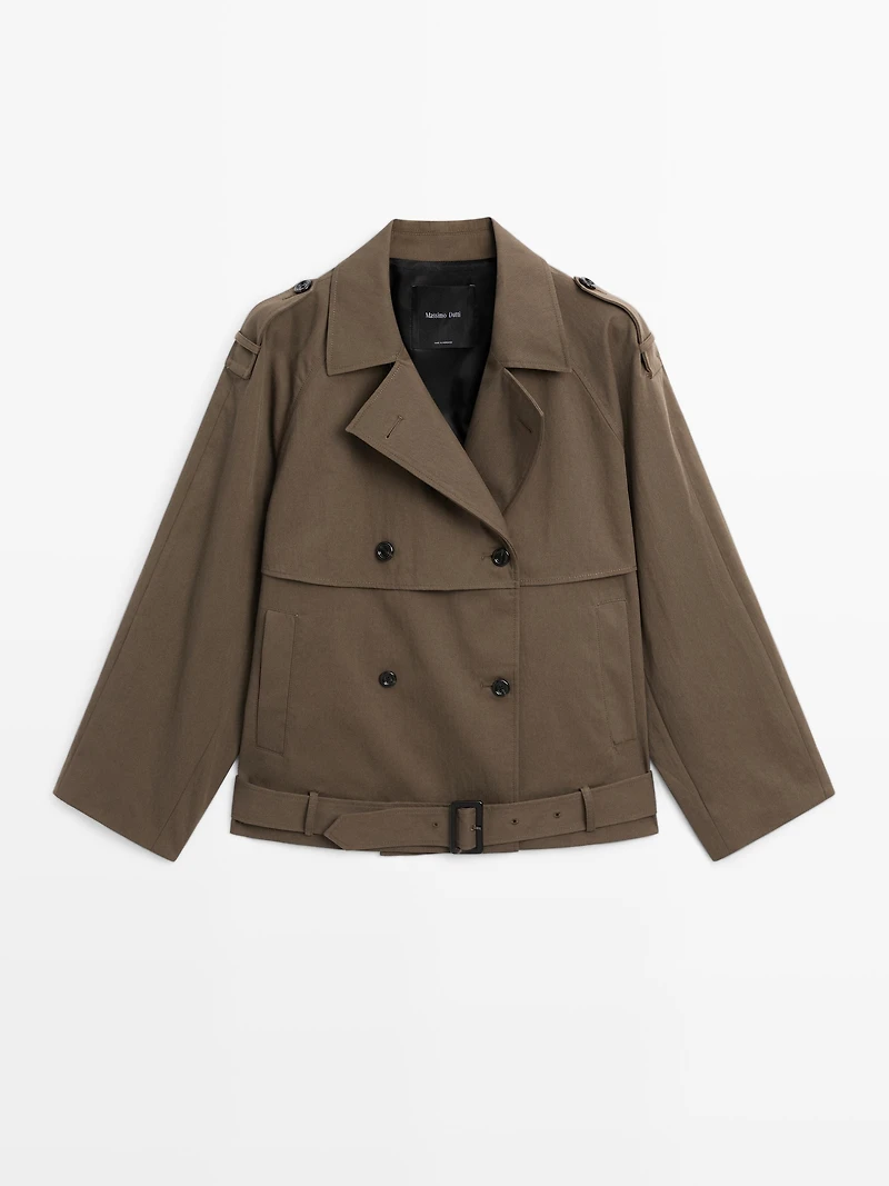Short trench coat with belt detail