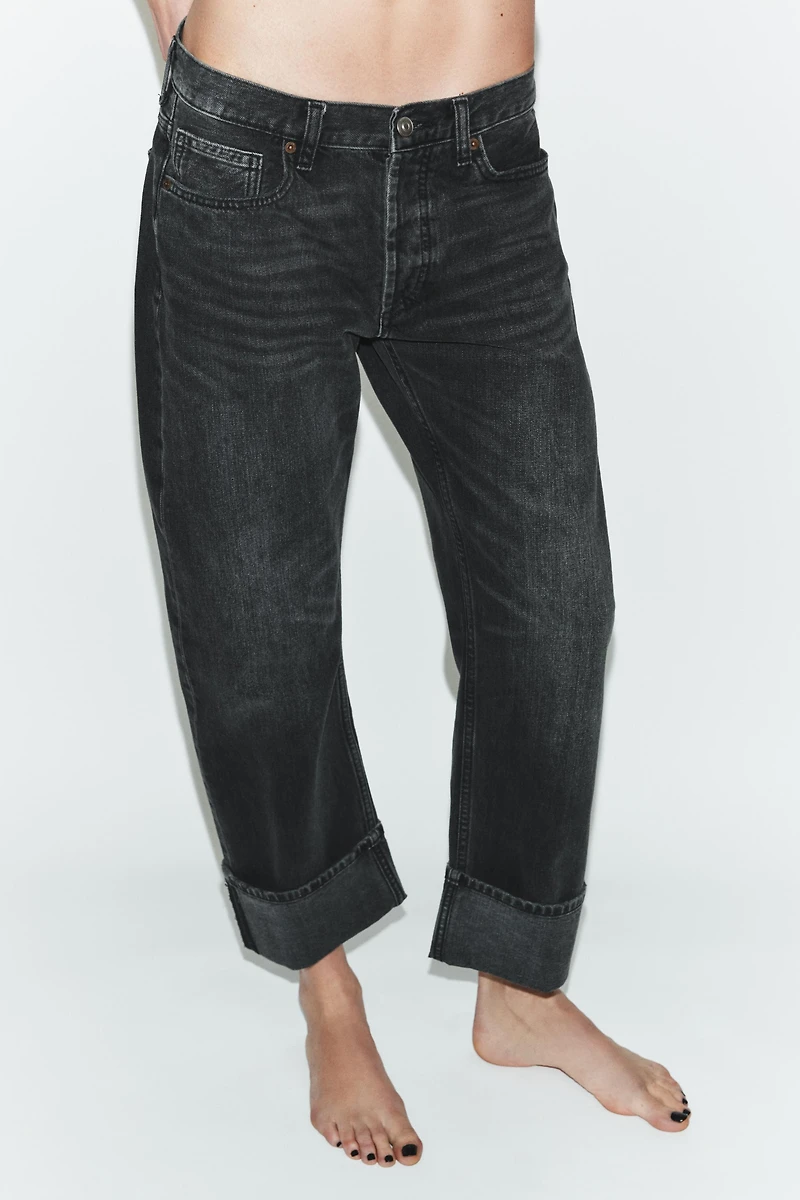TRF MID-RISE FOLD-UP STRAIGHT LEG JEANS