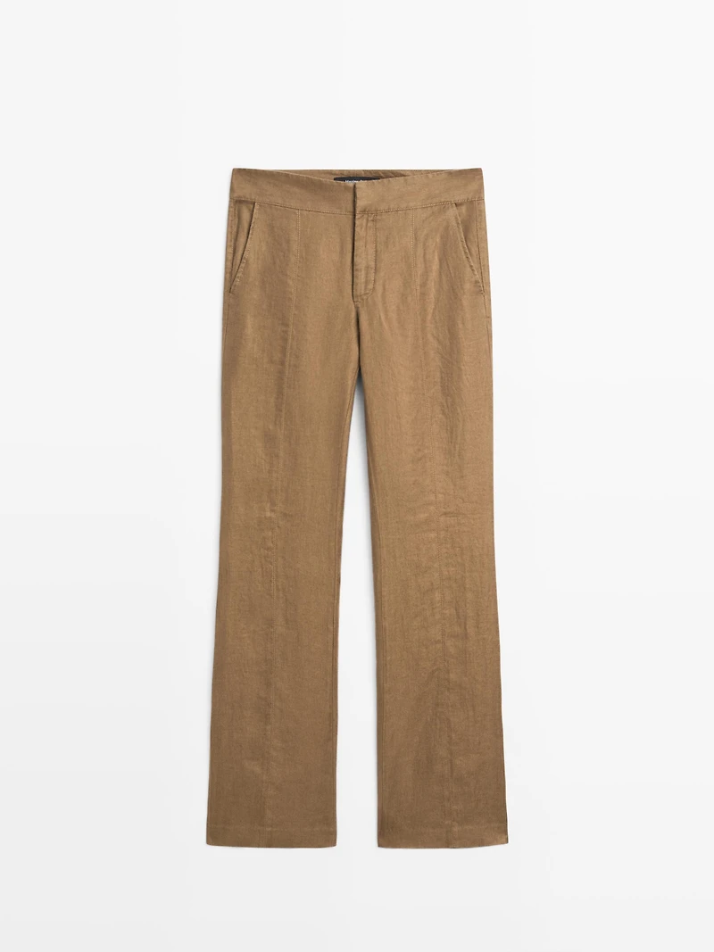 100% linen kick flare fit pants