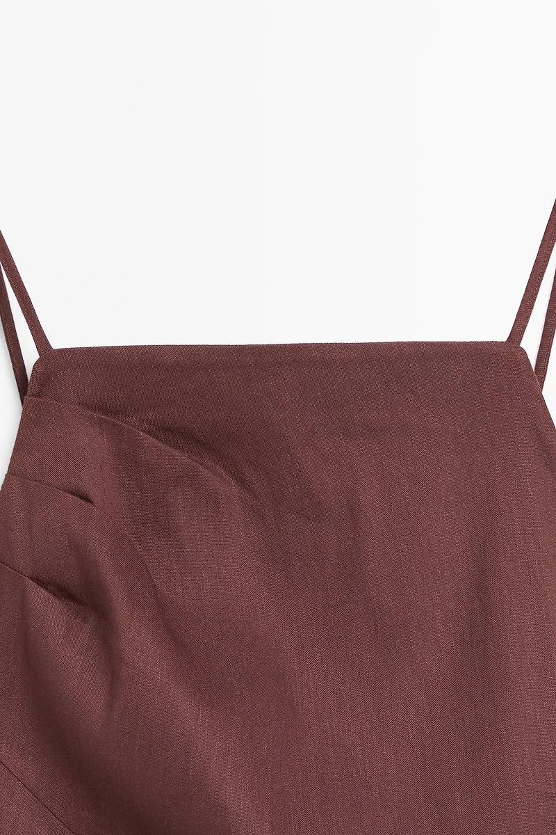 Strappy stretch linen blend midi dress