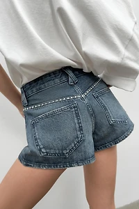 STUDDED TRF DENIM SHORTS