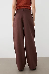 Wide-leg pleated linen trousers