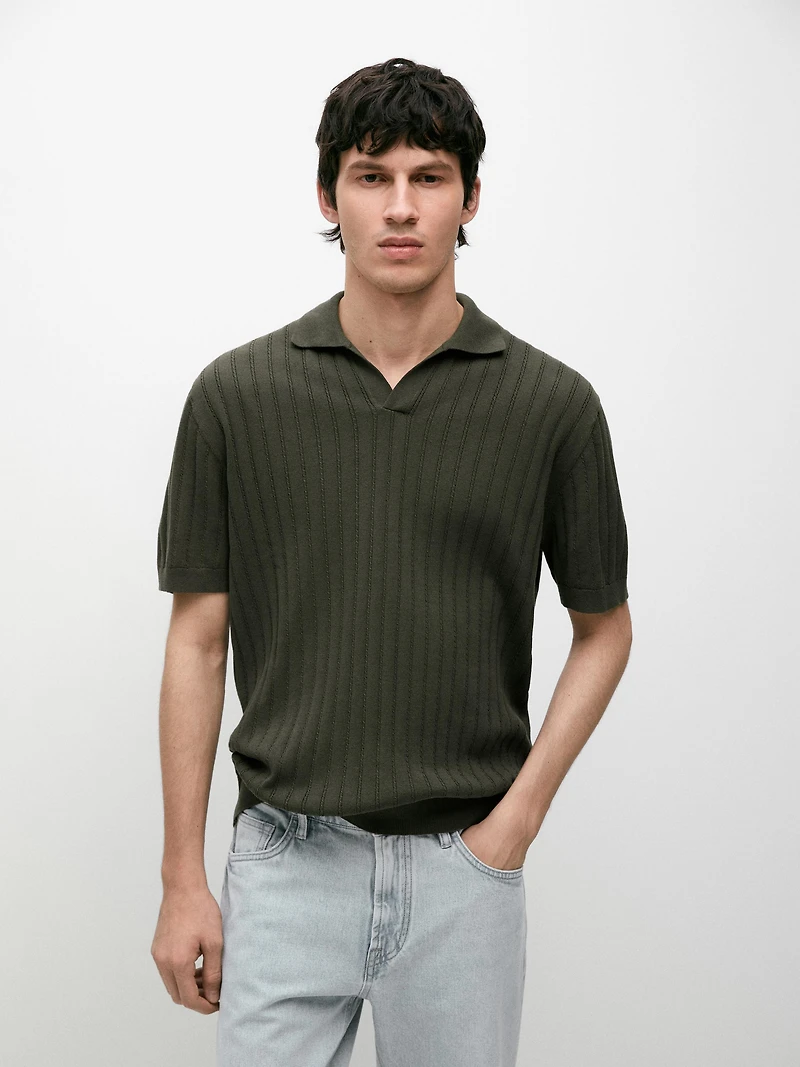 Cable-knit polo sweater