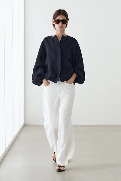 100% linen puff bomber jacket