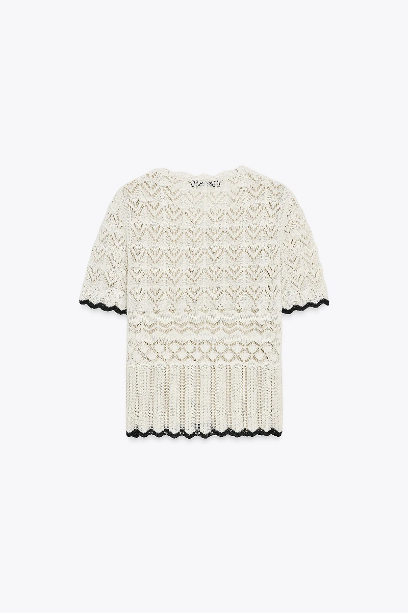 VESTE MANCHES COURTES EN MAILLE POINTELLE