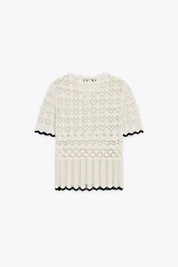 VESTE MANCHES COURTES EN MAILLE POINTELLE