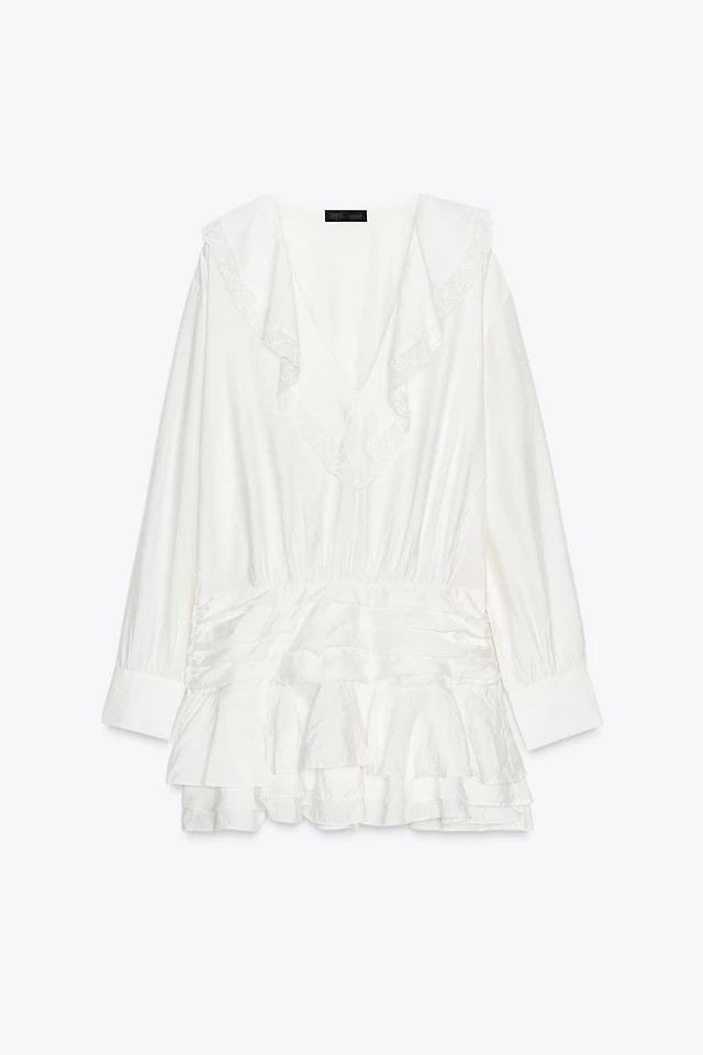 Zara RUFFLED EMBROIDERED SHORT DRESS