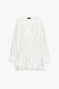RUFFLED EMBROIDERED SHORT DRESS