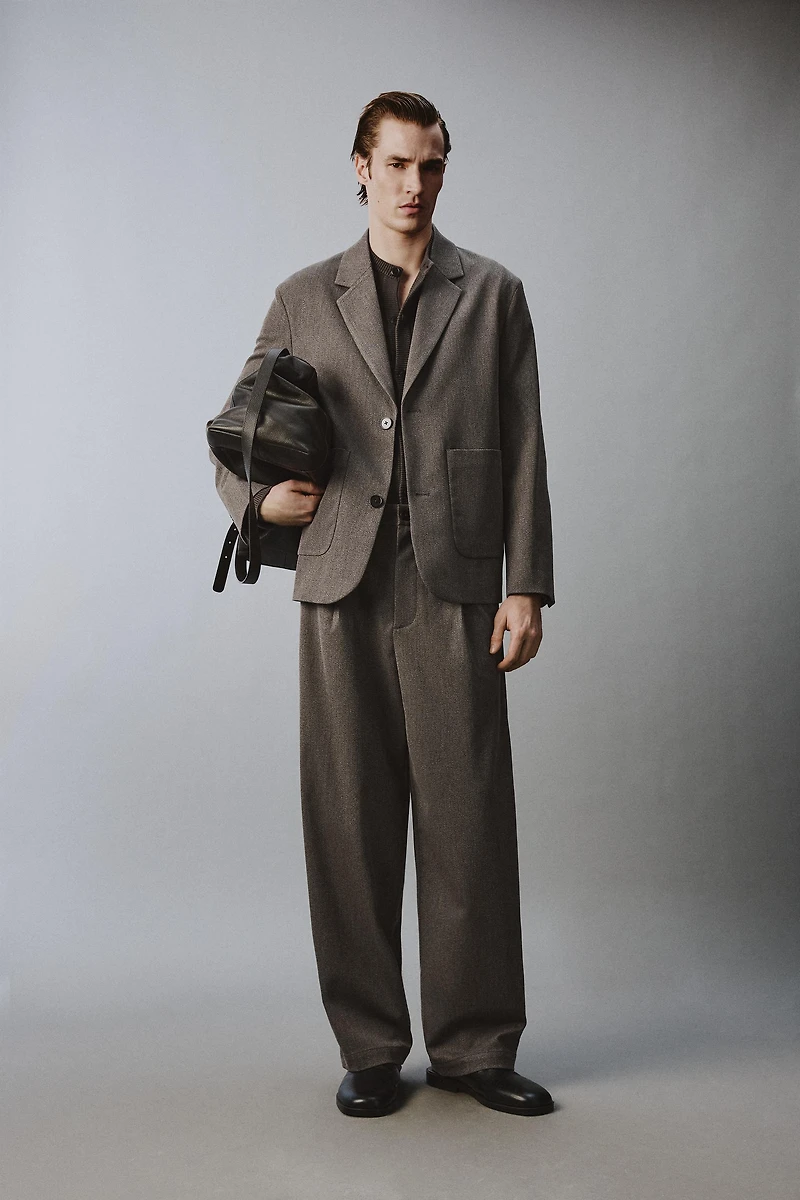 RELAXED FIT TEXTURED SUIT WIDE-LEG PANTS