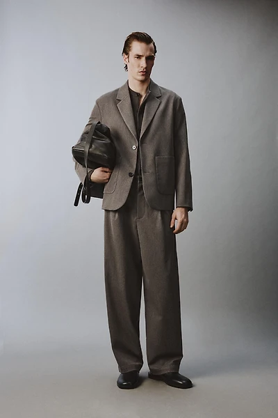 RELAXED FIT TEXTURED SUIT WIDE-LEG PANTS