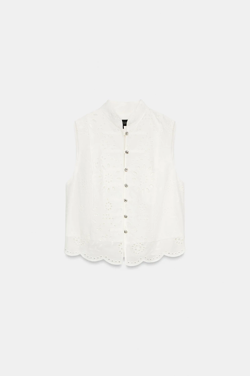 EMBROIDERED JEWEL BUTTON TOP