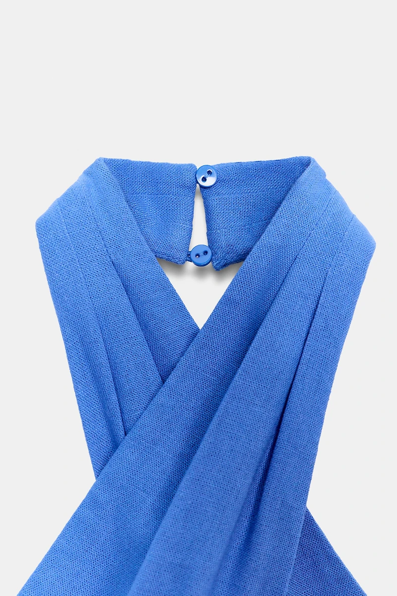 LINEN HALTER MIDI DRESS