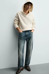 WAFFLE TEXTURED HOODIE SWEATSHIRT