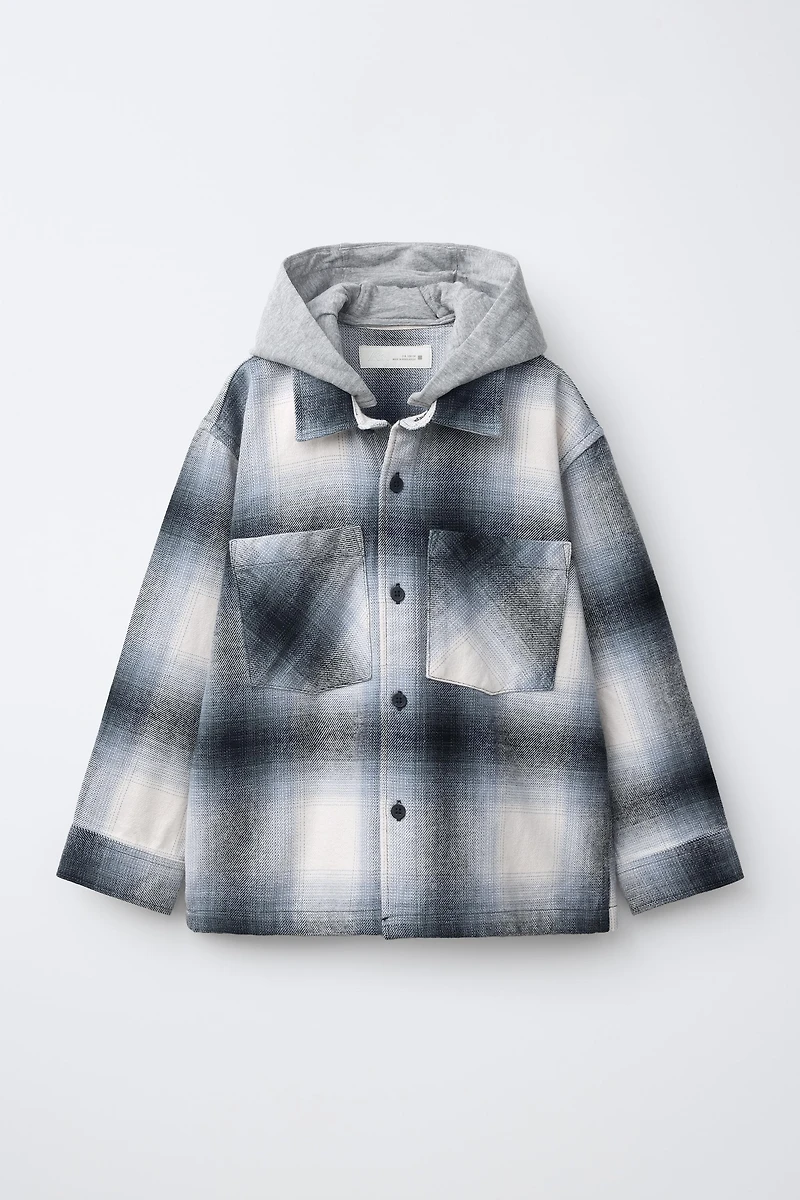 PLAID OVERSHIRT WITH DETACHABLE HOOD