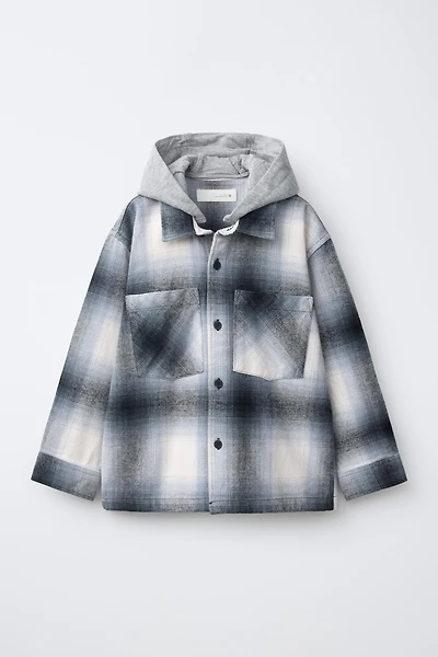 PLAID OVERSHIRT WITH DETACHABLE HOOD