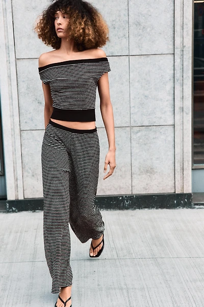 STRIPED BOUCLÉ PANTS