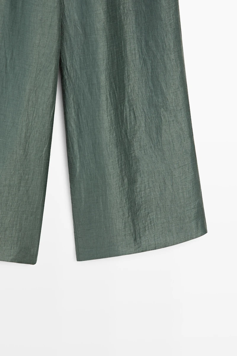 Flowing wide-leg linen blend trousers