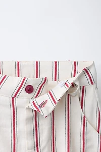 STRIPED COTTON LINEN BARREL PANTS