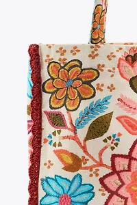 EMBROIDERED FLORAL PRINT MAXI BAG