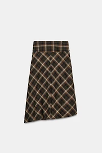 ASYMMETRIC PLAID MIDI SKIRT