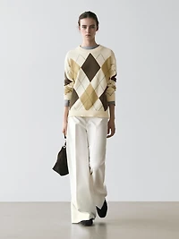 100% cotton knit sweater with Argyle detail