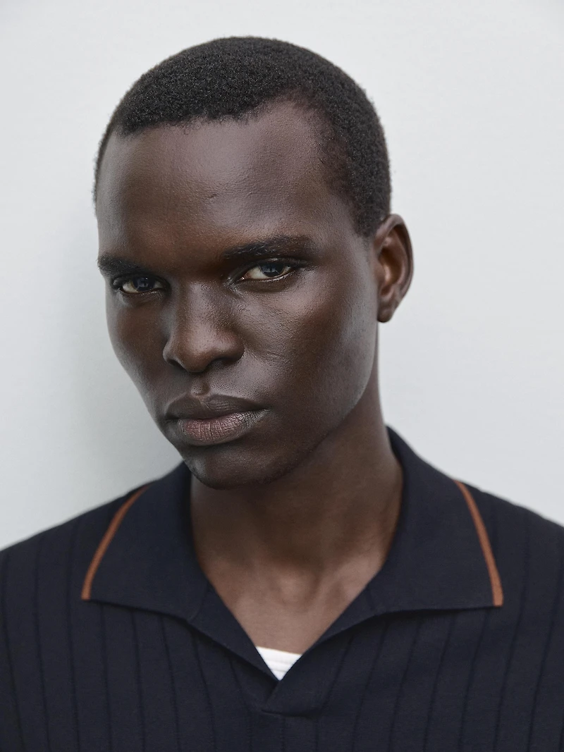 Ribbed knit polo shirt