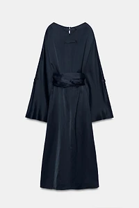 ZW COLLECTION LINEN BLEND BELTED MIDI DRESS