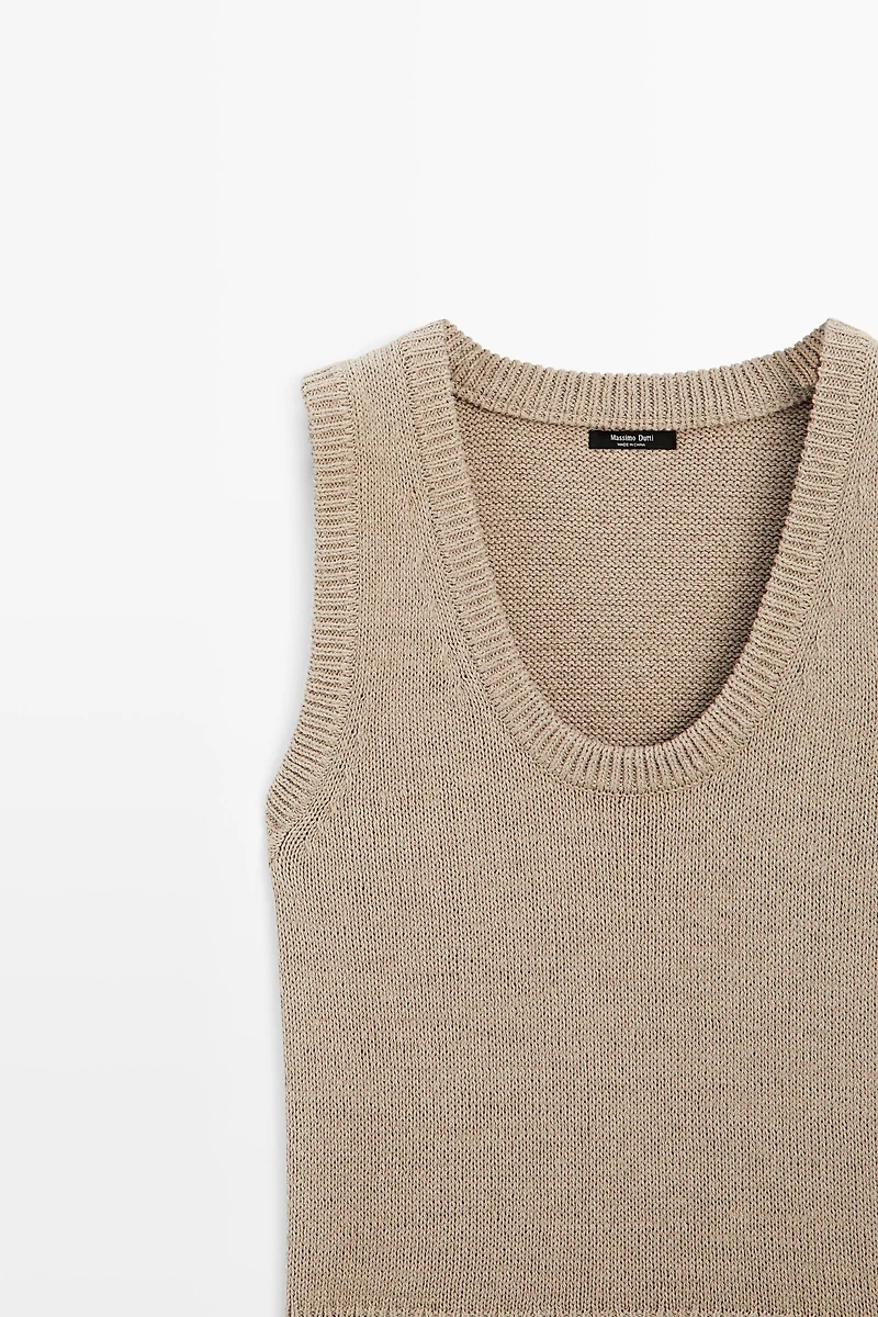 Cotton-blend ribbed knit vest
