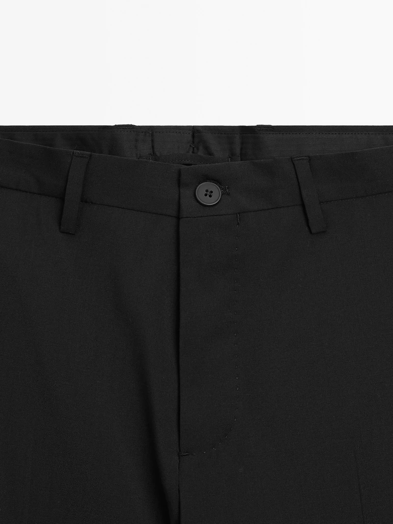 Plain 100% wool suit trousers