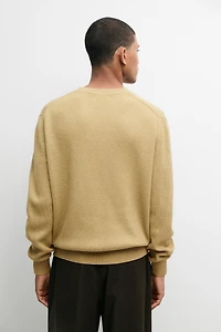 Cotton blend ribbed knit sweater