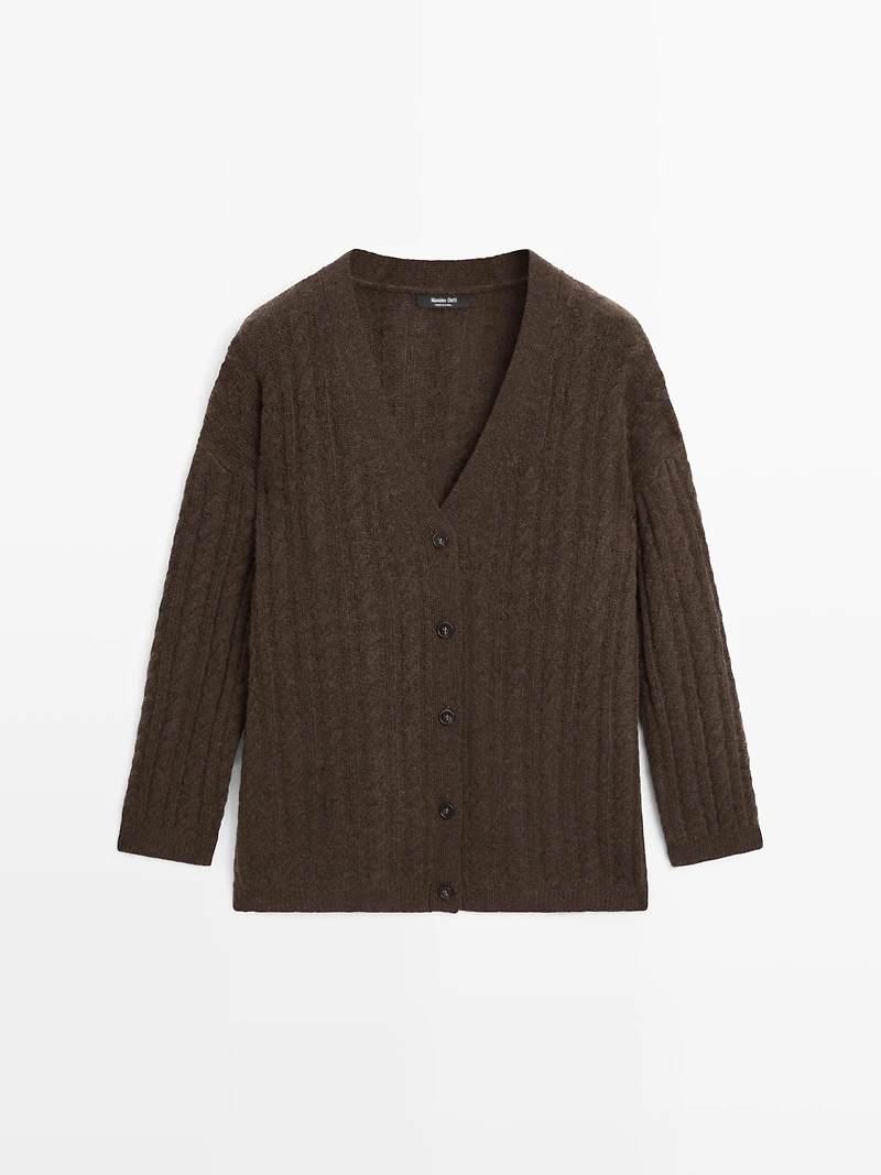 Cardigan en maille tressée de laine mélangée