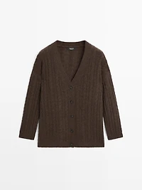Cardigan en maille tressée de laine mélangée