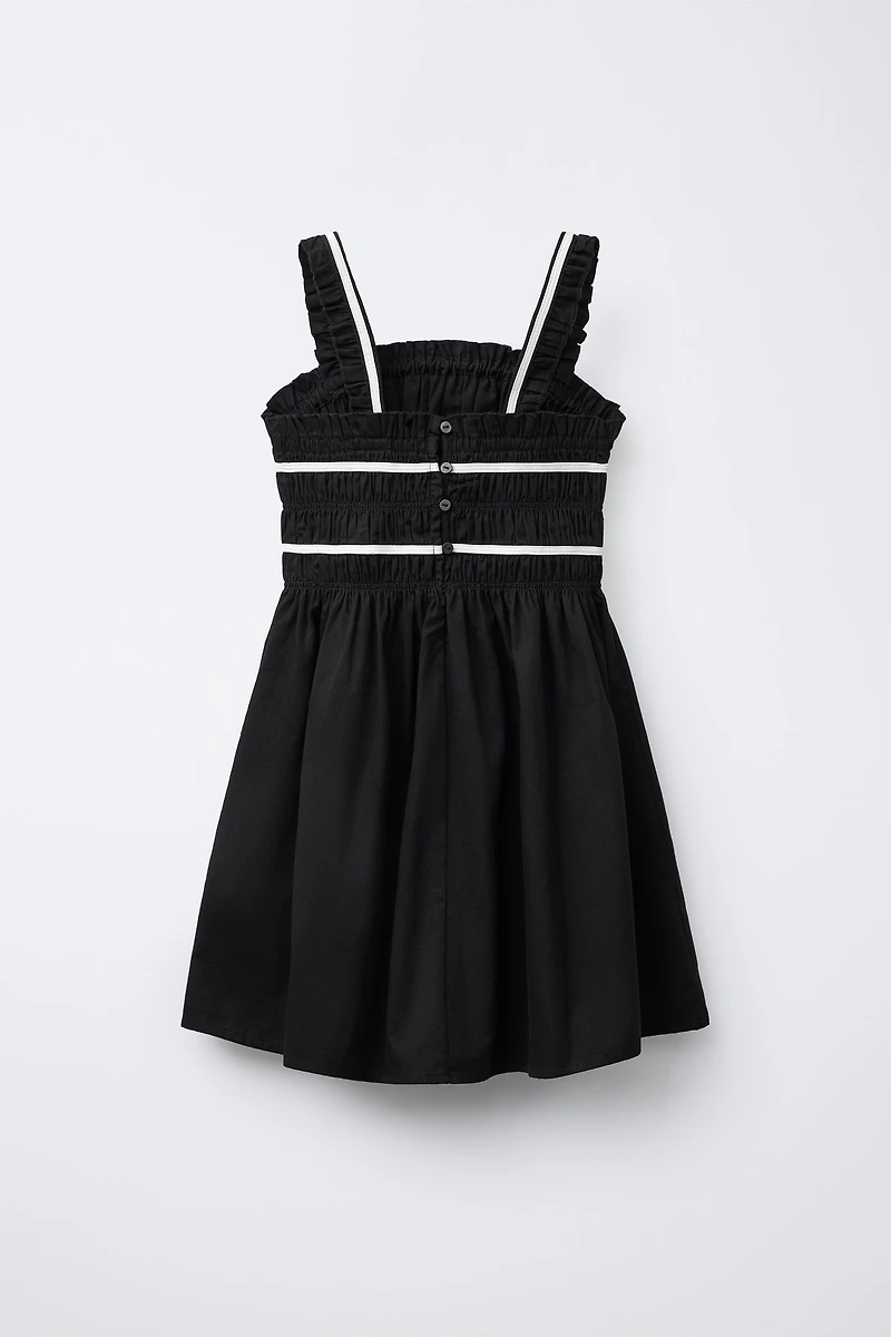 CONTRAST PIPING BOW DRESS
