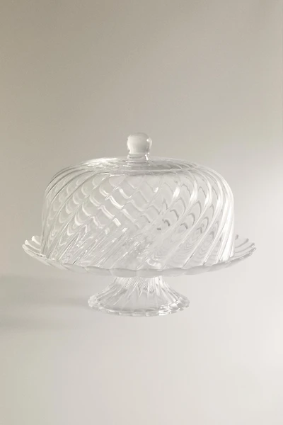 STRIPED GLASS CAKE DISH