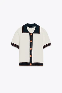 SHORT SLEEVE STITCHED KNIT CARDIGAN