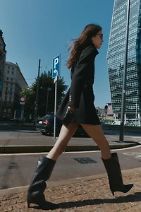 WOOL BLEND DOUBLE BREASTED SHORT COAT