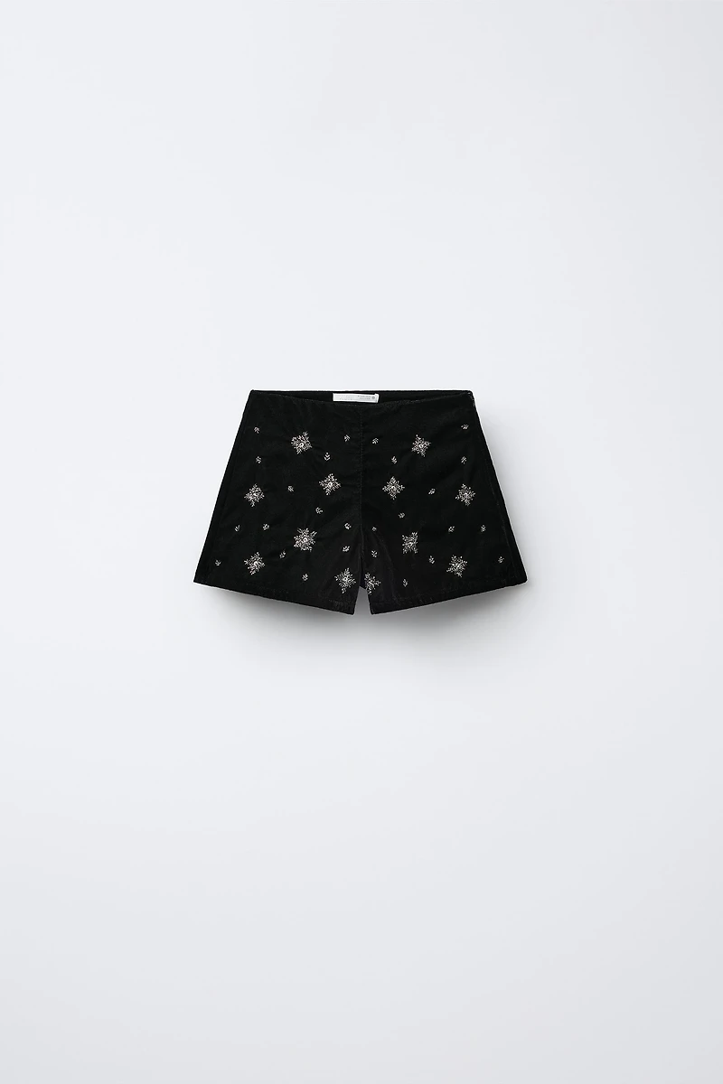 BEADED VELVET SHORTS