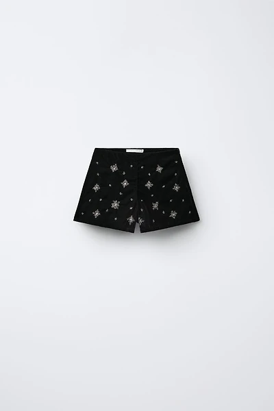 BEADED VELVET SHORTS