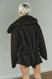 WOOL BLEND COAT WITH FAUX FUR COLLAR