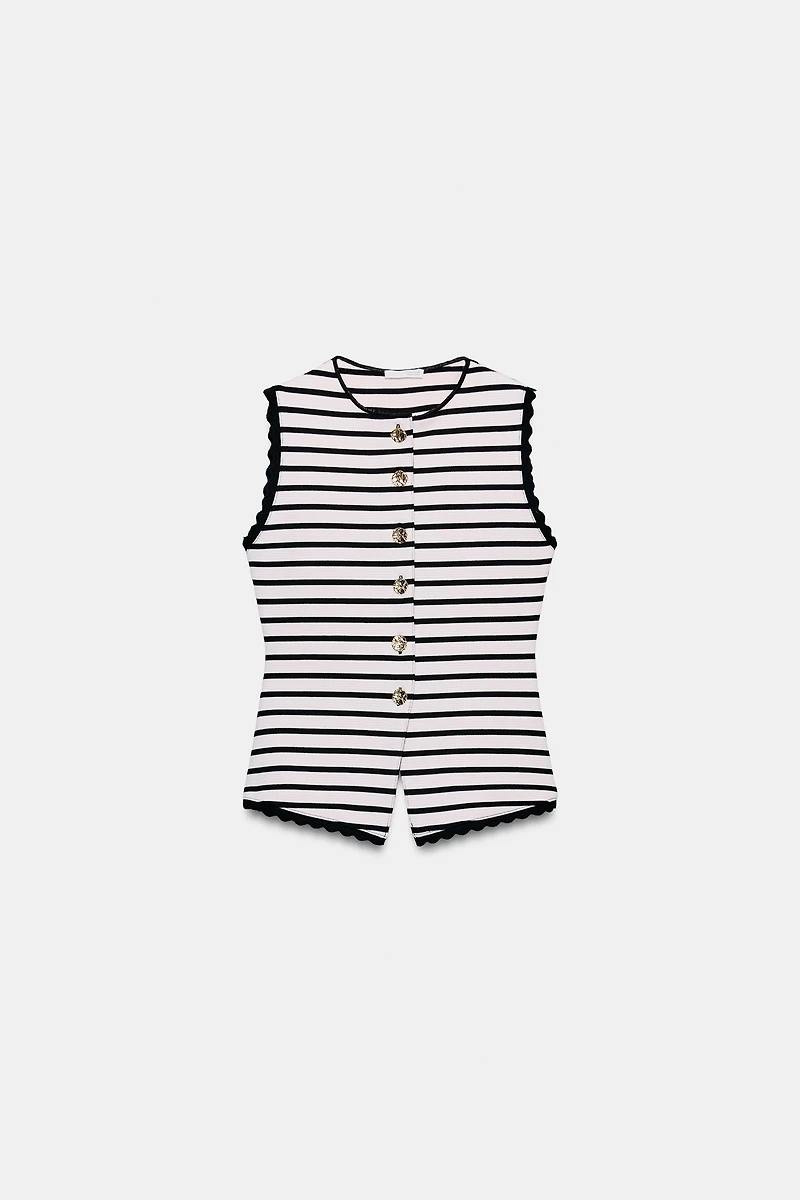 STRIPED BUTTON VEST TOP