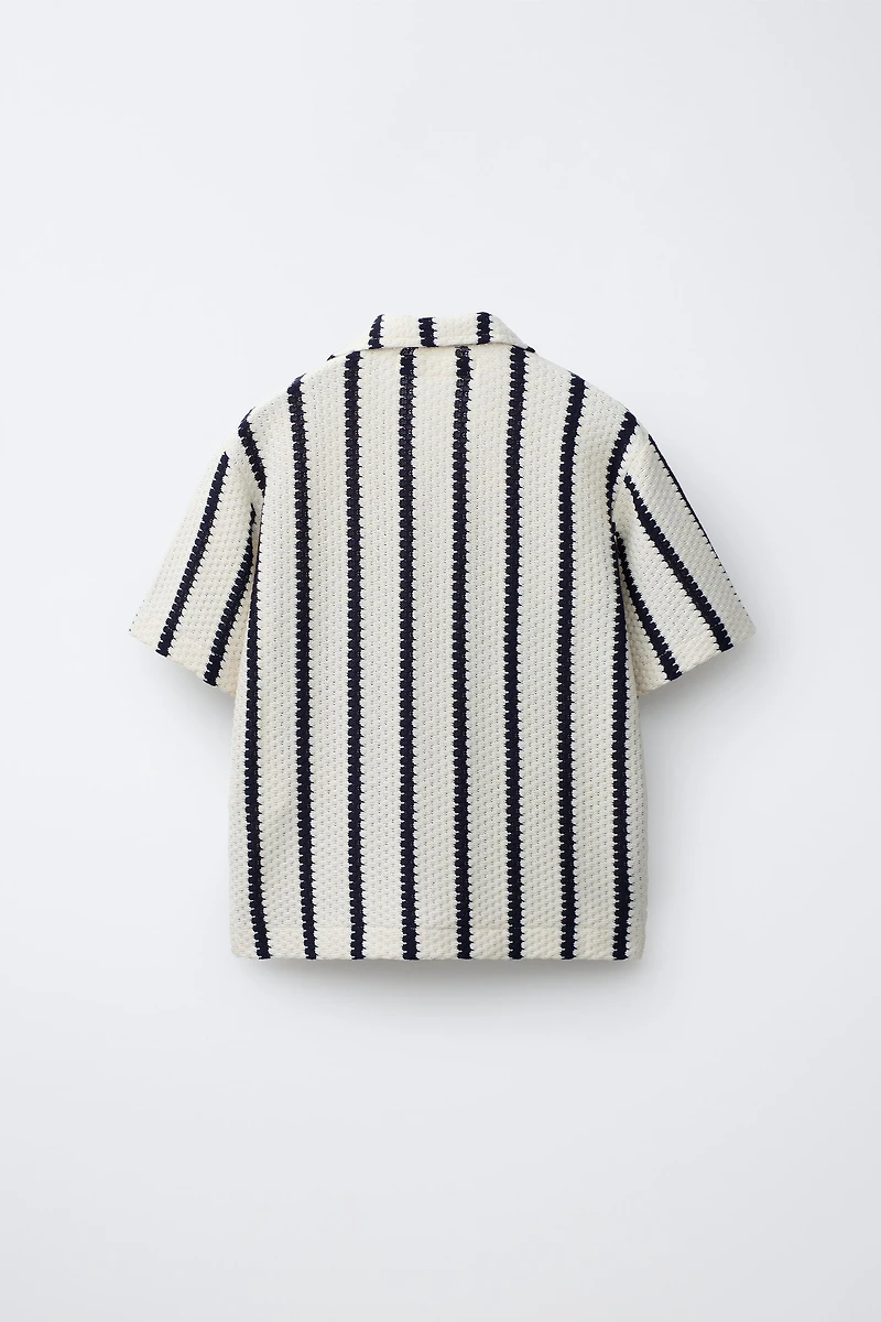 CROCHET STRIPED KNIT SHIRT