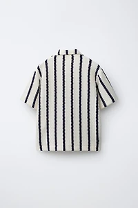 CROCHET STRIPED KNIT SHIRT