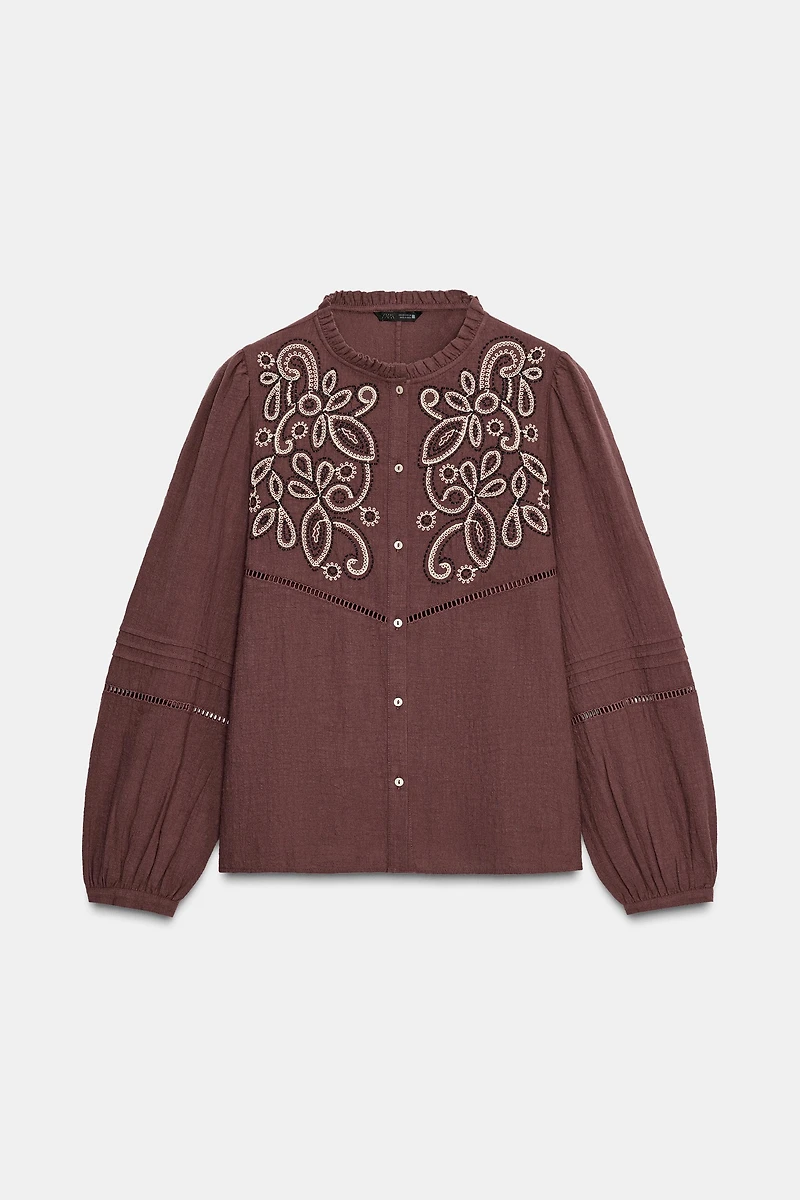 EMBROIDERED BIB BLOUSE